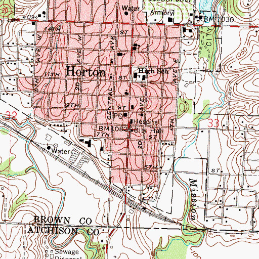 Topographic Map of Horton City Hall, KS