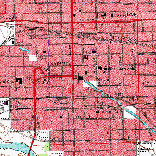 Topographic Map of Memorial Hall, KS