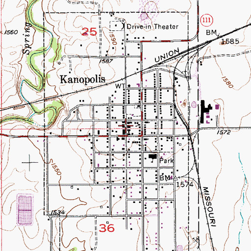 Topographic Map of Kanopolis City Hall, KS