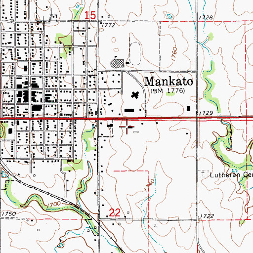 Topographic Map of Kansas Department of Transportation District 2 Area 2 Mankato Area Office, KS