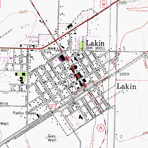 Topographic Map of Lakin Administrative Center, KS
