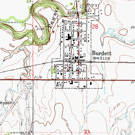 Topographic Map of Burdett City Hall, KS