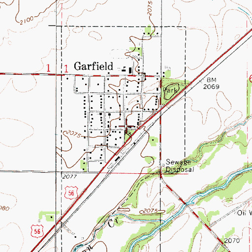 Topographic Map of Garfield City Hall, KS
