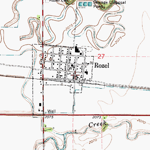 Topographic Map of Rozel City Hall, KS