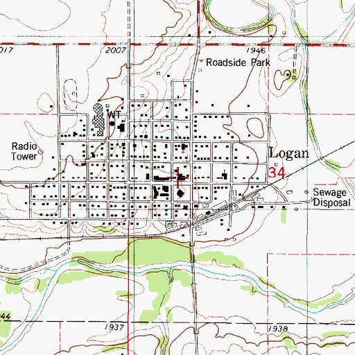 Topographic Map of Logan City Hall, KS