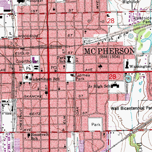 Topographic Map of McPherson City Hall, KS