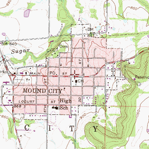 Topographic Map of Mound City Town Hall, KS