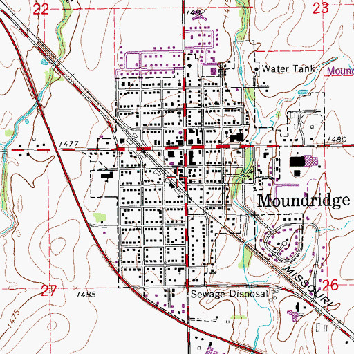 Topographic Map of Moundridge City Hall, KS