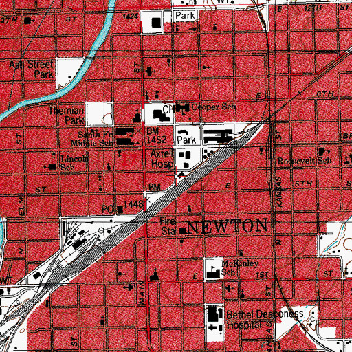 Topographic Map of Newton City Hall, KS