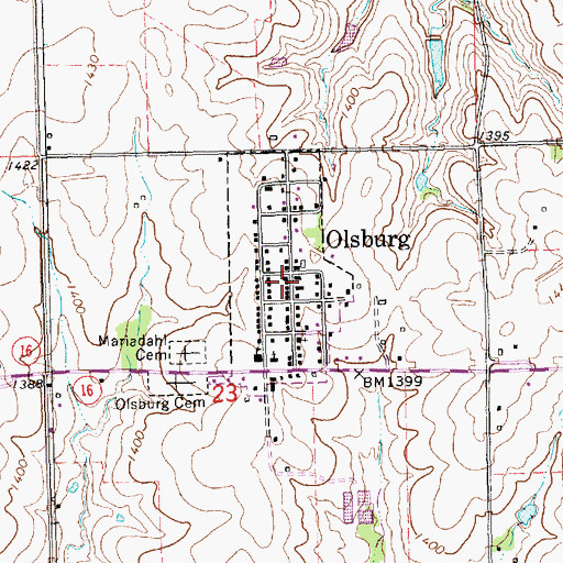 Topographic Map of Olsburg City Hall, KS