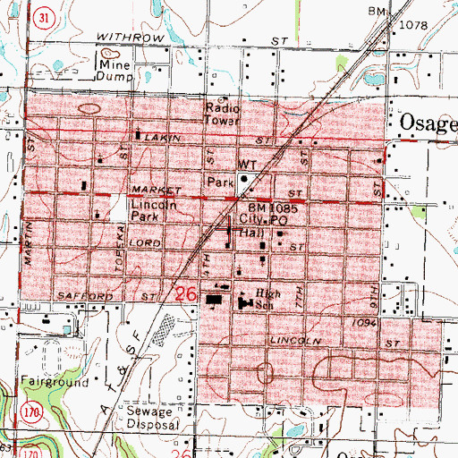 Topographic Map of Osage City Hall, KS
