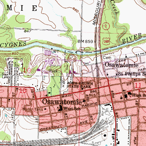 Topographic Map of Osawatomie Public Works, KS