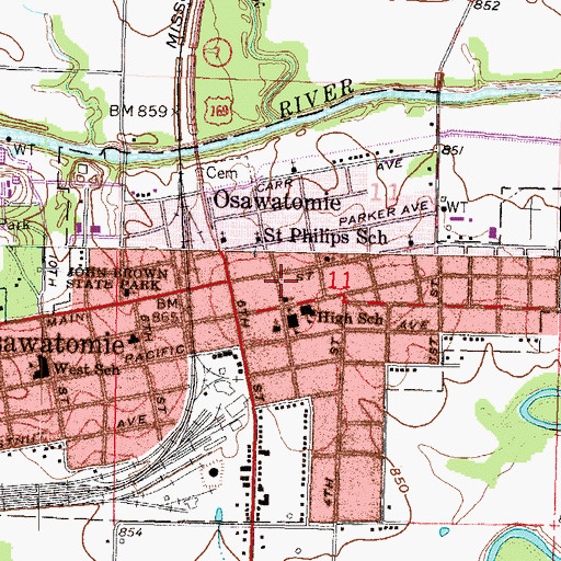 Topographic Map of Osawatomie City Auditorium, KS
