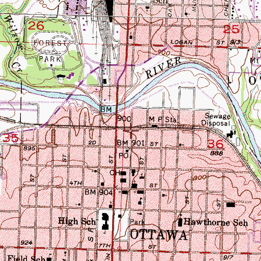 Topographic Map of Ottawa City Hall, KS