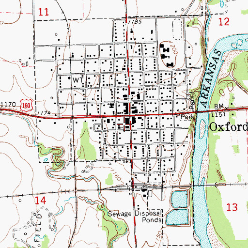 Topographic Map of Oxford City Hall, KS