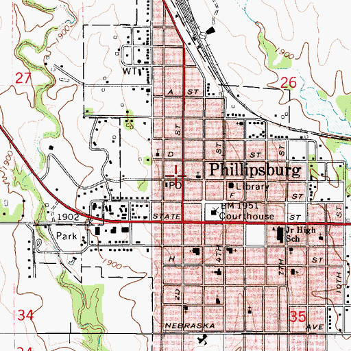 Topographic Map of Phillipsburg City Hall, KS