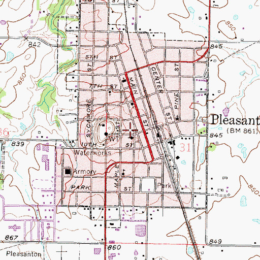 Topographic Map of Pleasanton City Hall, KS