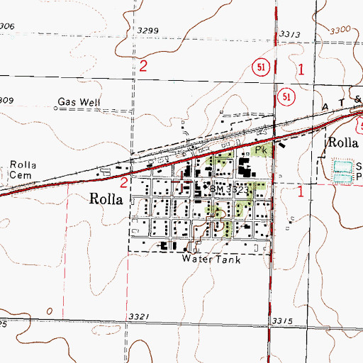 Topographic Map of Rolla City Hall, KS