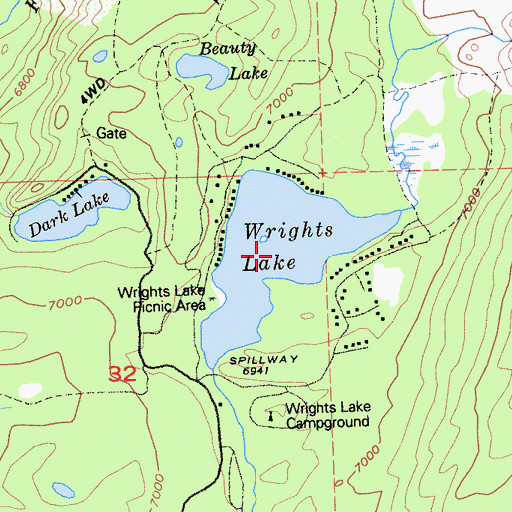 Topographic Map of Wrights Lake, CA