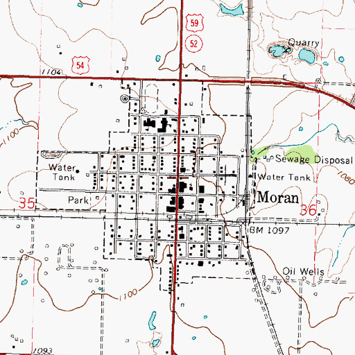 Topographic Map of Moran City Hall, KS