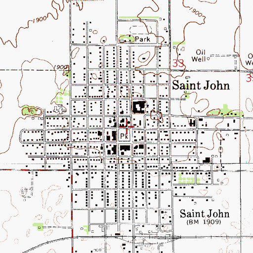 Topographic Map of St. John City Hall, KS