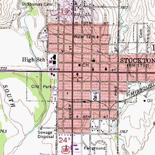 Topographic Map of Stockton City Hall, KS