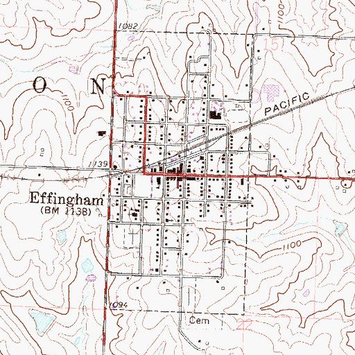 Topographic Map of Effingham City Hall, KS