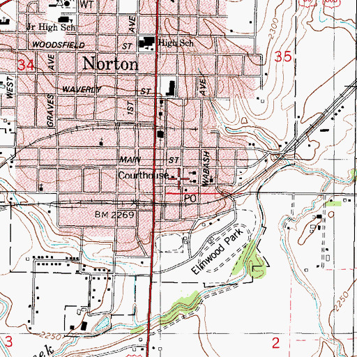 Topographic Map of Norton City Hall, KS