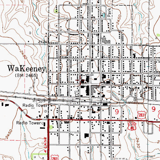 Topographic Map of Wakeeney City Hall, KS