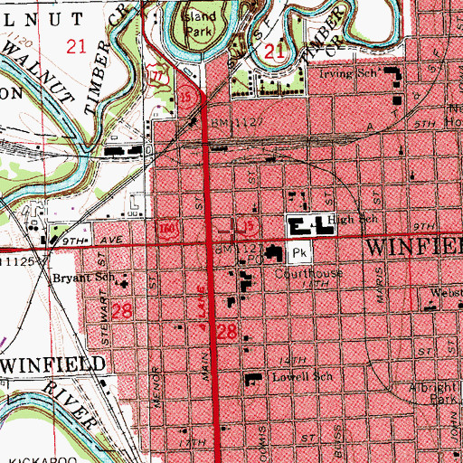 Topographic Map of Winfield City Hall, KS