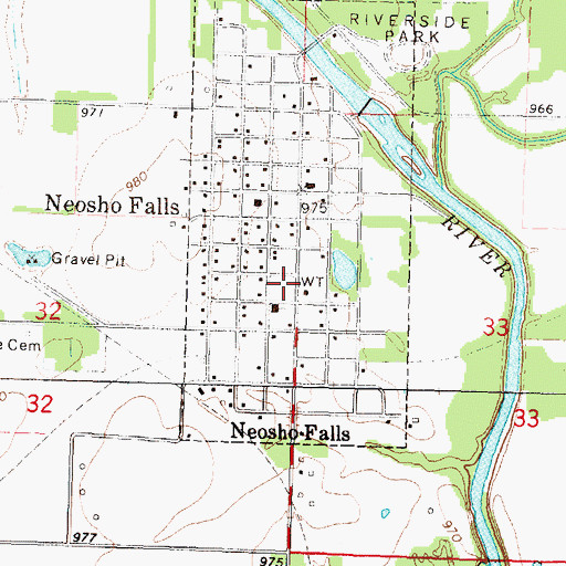 Topographic Map of Neosho Falls Community Building, KS