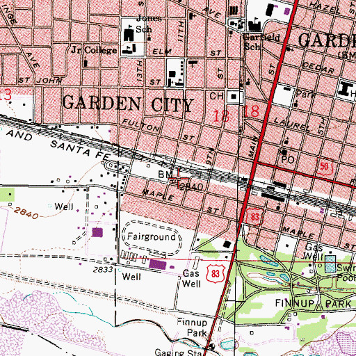 Topographic Map of Garden City Street Department Office, KS