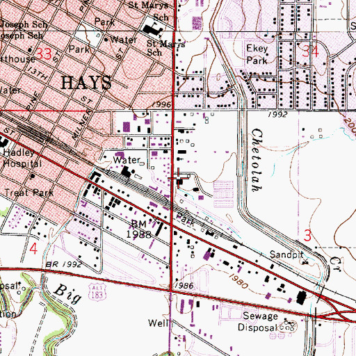 Topographic Map of Hays Water Plant, KS