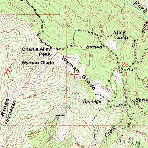 Topographic Map of Wyman Glade, CA