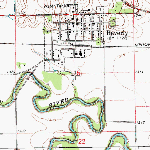 Topographic Map of Beverly Municipal Waste Treatment Plant, KS