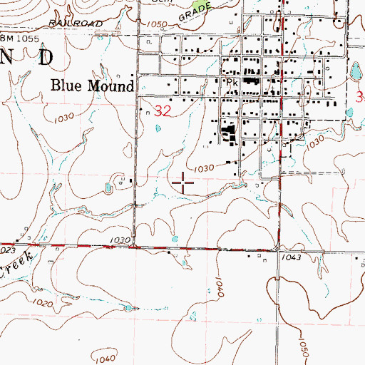 Topographic Map of Blue Mound Municipal Water Treatment Facility, KS