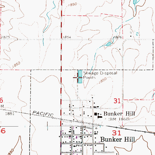 Topographic Map of Bunker Hill Wastewater Plant, KS