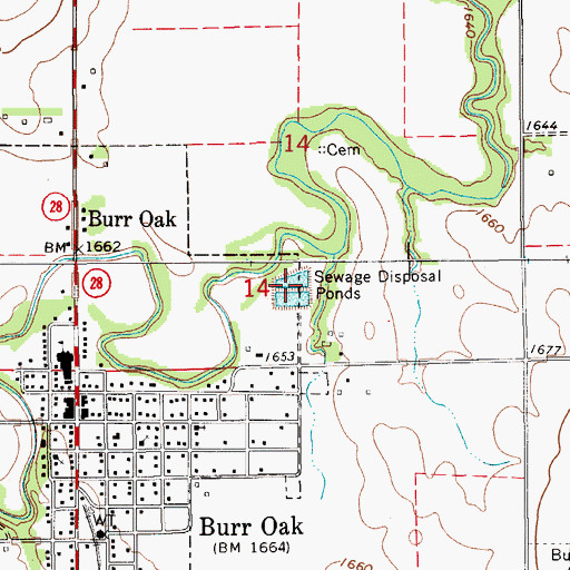 Topographic Map of Burr Oak Wastewater Plant, KS