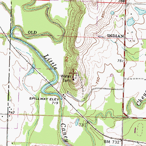 Topographic Map of Caney Water Treatment Plant, KS