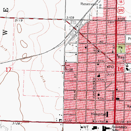 Topographic Map of Stevens County Road and Bridge Department, KS