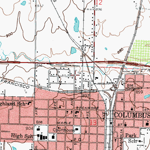 Topographic Map of Columbus Public Works Department, KS