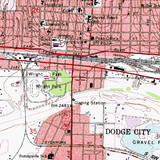 Topographic Map of Dodge City Public Works, KS