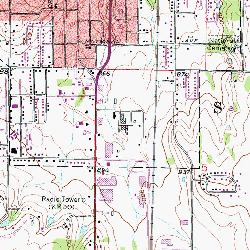 Topographic Map of Fort Scott Public Works, KS