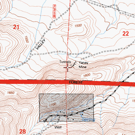 Topographic Map of Yaney Mine, CA