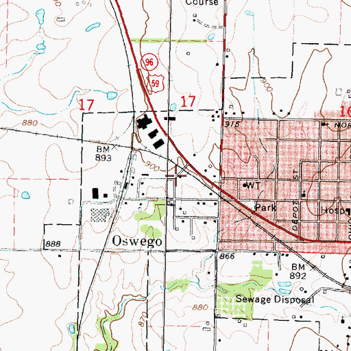 Topographic Map of Oswego Public Works Department, KS