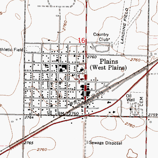 Topographic Map of Plains Public Works, KS