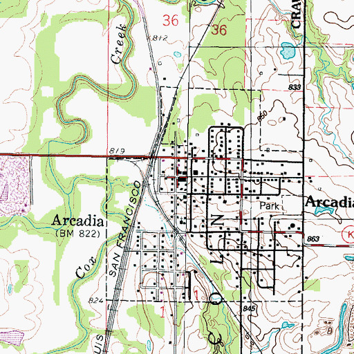 Topographic Map of Arcadia City Hall, KS