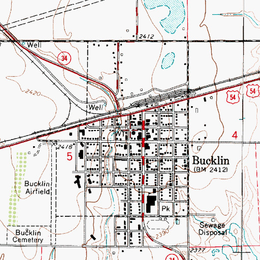 Topographic Map of Bucklin City Hall, KS
