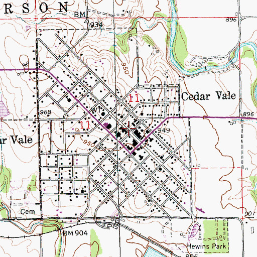 Topographic Map of Cedar Vale City Hall, KS