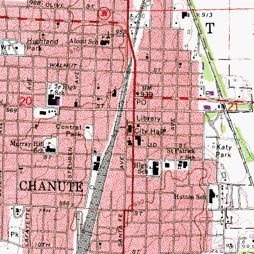 Topographic Map of Chanute City Hall, KS